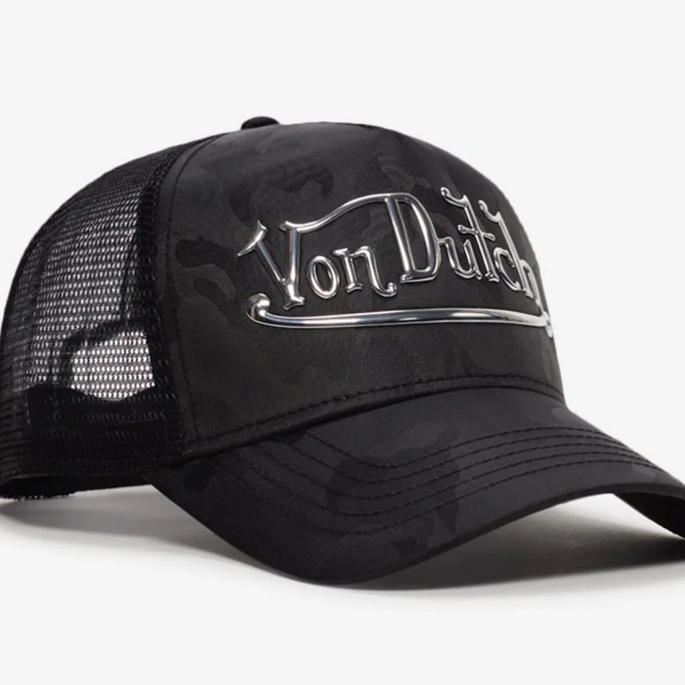 Von Dutch Black Camo Trucker Hat with metallic logo l• Limited Feel - Picture 1 of 7